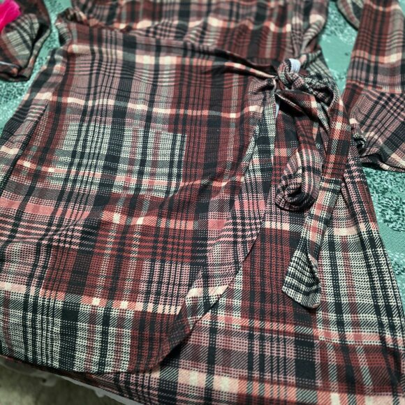 Cato Woman's Faux Wrap Long Bell Sleeved Dress - Picture 2 of 7